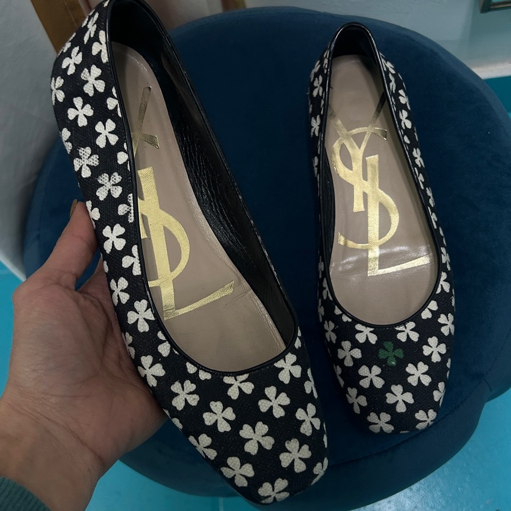 Yves Saint Laurent Canvas Printed Square Toe Ballerina